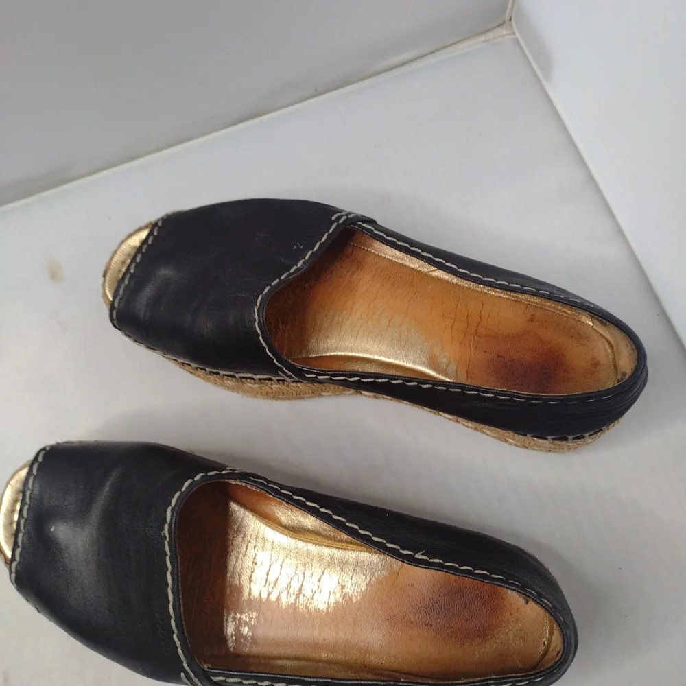 Prada Womens Platform Espadrille Flats Leather Open Toe 39 Black B2